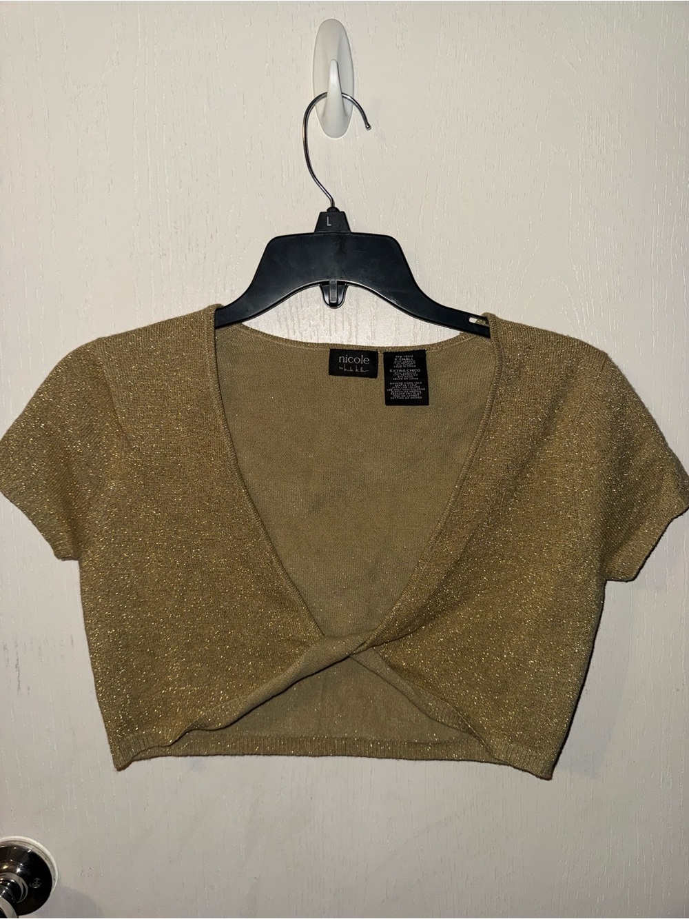 Nicole by Nicole Miller Gold Knit Twist-Front Crop Top